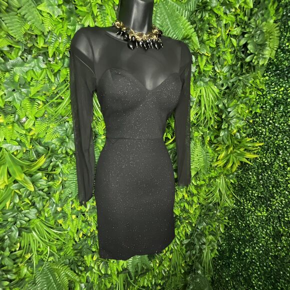 DEAR MOON Women Dress 3‎ Black Formal Mini illusion Neckline Fitted Party  0655 - Picture 2 of 12